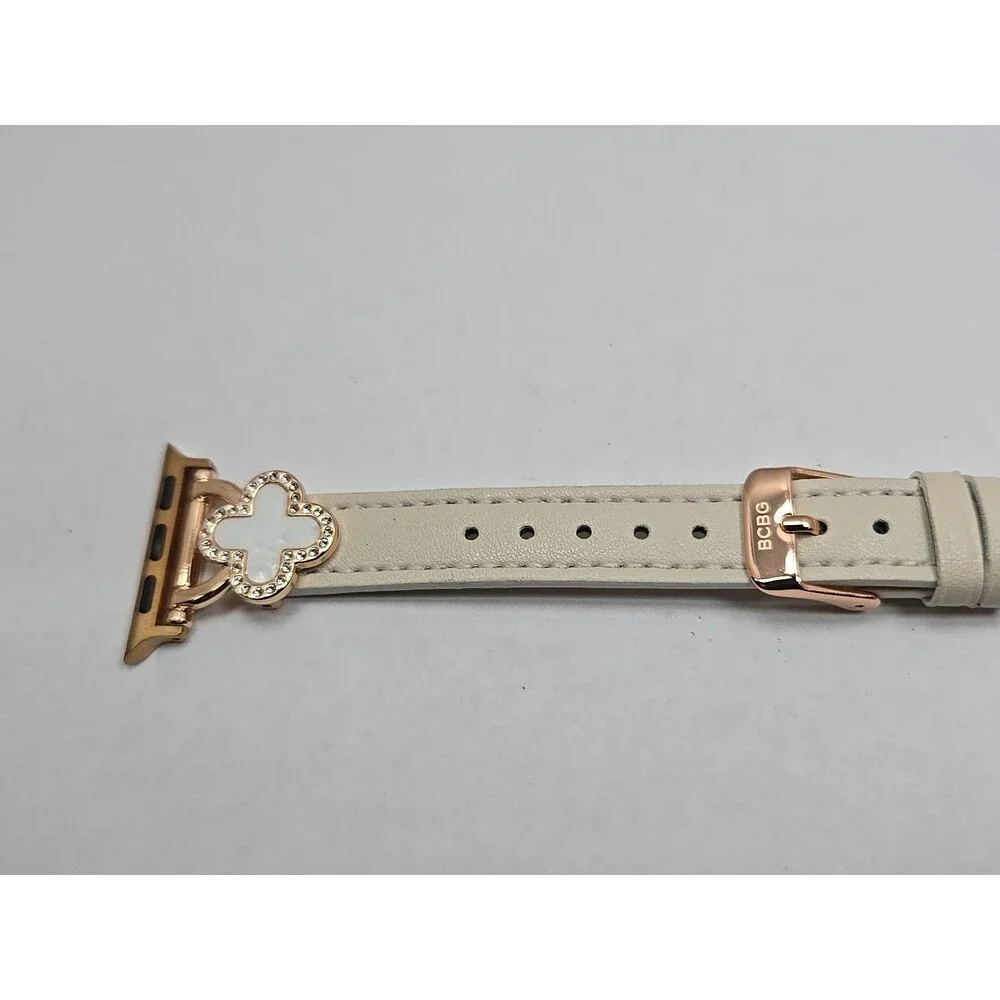 BCBG Apple Watch Cream Band White Clover Rhinestone 38 40 41mm Rose Gold Tone